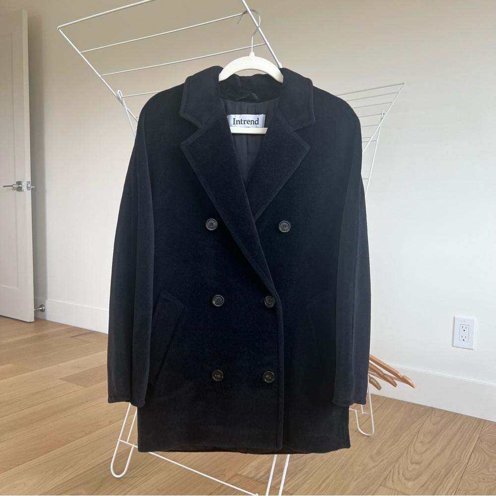 NWT Max Mara Intrend 100% Wool Double-breasted Pea Coat - Black - Size S